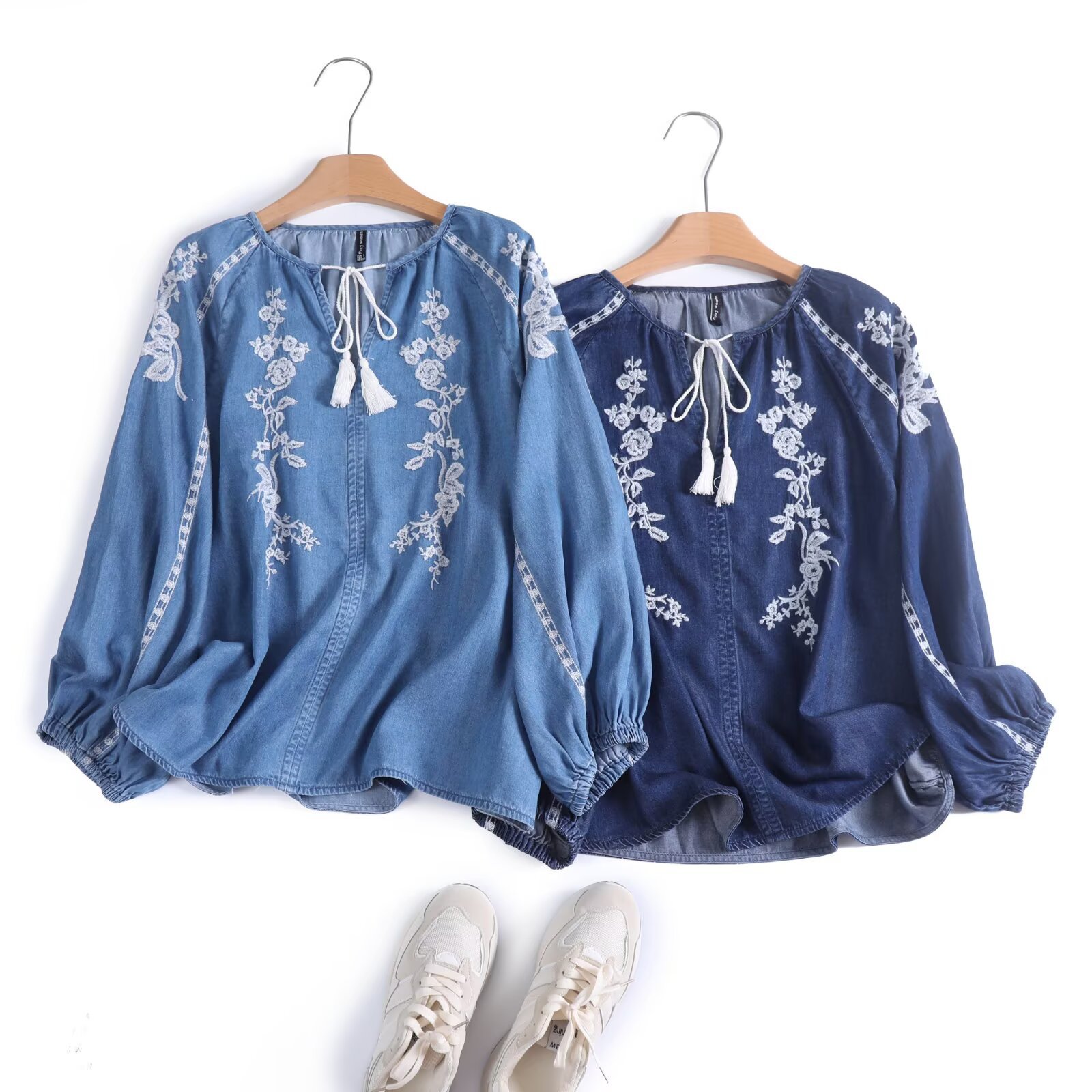 Tassel Fringe Trim - Blusa vaquera para mujer, Top con