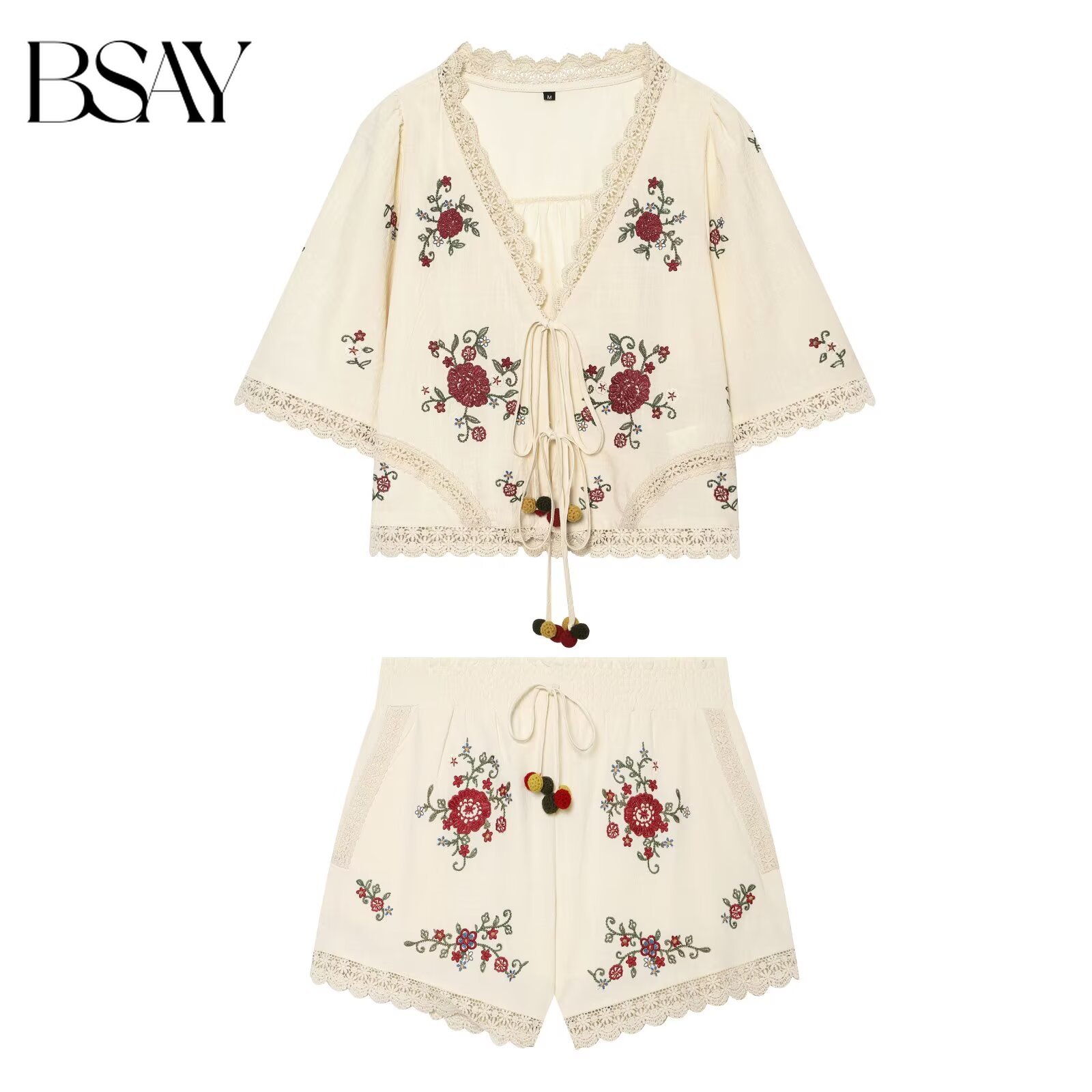 Elastic Lace Trim - Conjunto de Dos Piezas para Mujer