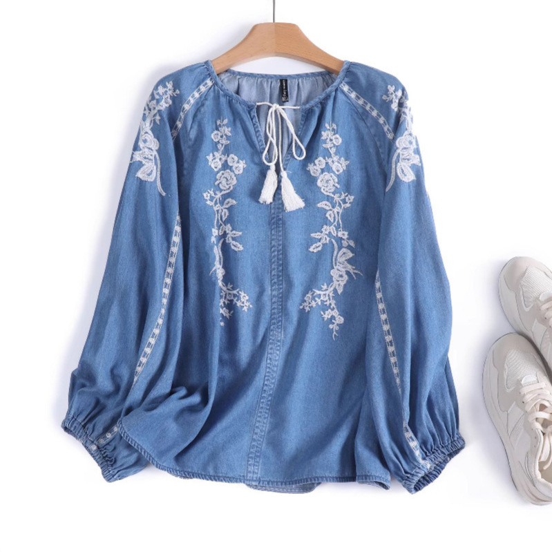 Blusa vaquera para mujer, Top  - Tassel Fringe Trim reseña y precio