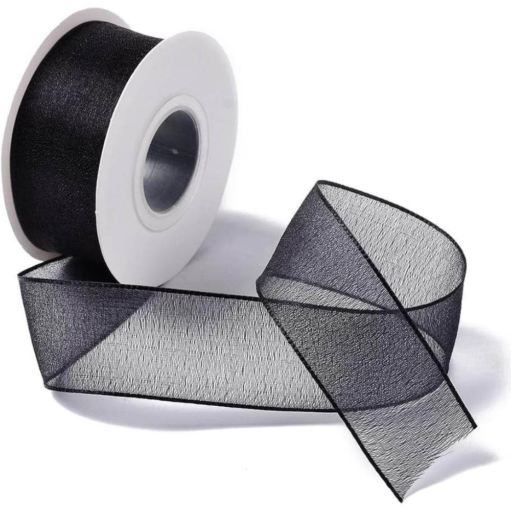 Cinta de organza negra de 1 pu - Organza Ribbon Spool reseña y precio
